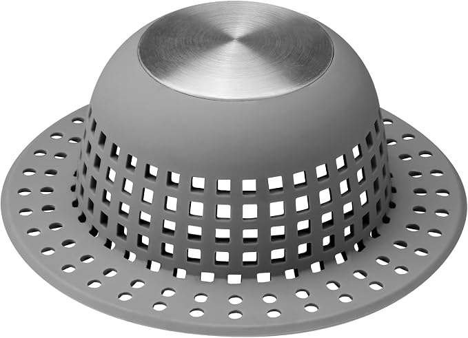 Aluvor Shower Drain Hair Catcher Bathtub Drain Cover Sink Drain Protector | Bathroom Sink & Bathtub Drain Strainer for Pop-Up & Regular Drains, Silver Drak Grey