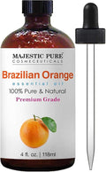 Majestic Pure Brazillian Orange Essential Oil for Diffuser - 4 Fl Oz | 100% Natural Premium Grade Oil for diffuser blends, candle making, wax melts, soap making, massage, Air Freshening