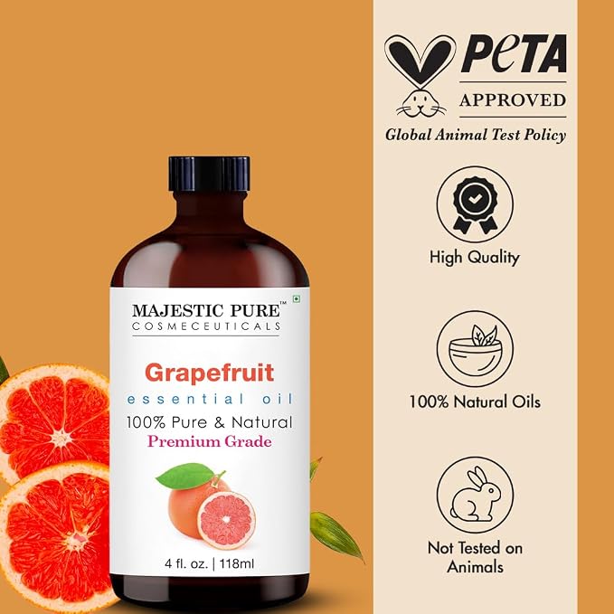 Majestic Pure Grapefruit Essential Oil for Diffuser - 4 Fl Oz | 100% Natural Essentials Oils Ideal for Humidifier, Air Freshening, Cleaning Home, Bath, Steam Inhalation and Massage