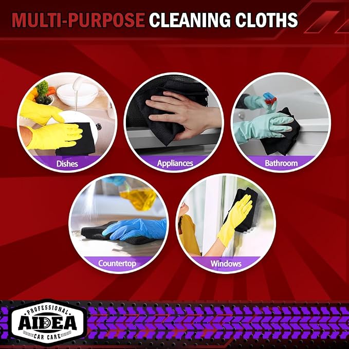 AIDEA Microfiber Cleaning Cloth Black 10PK, Microfiber Towels for Cars, Premium Wash Cloths, Dusting Cloth Lint Free Cleaning Rags for SUVs, House, Kitchen, Window, Cleaning Supplies12×12" (Pack of 2)