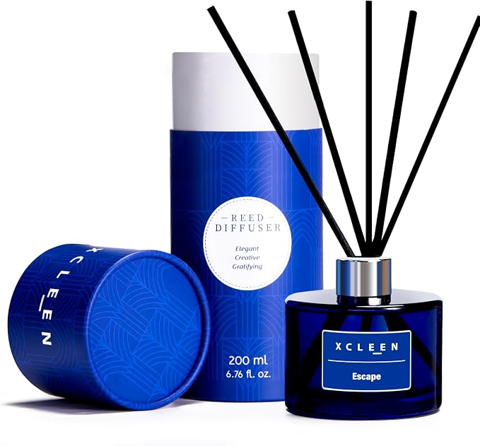 Xcleen Reed Diffuser, 6.7 Oz Escape Scented Diffuser with Sticks, Long Lasting Fragrance Air Freshener, Bathroom Shelf Decor