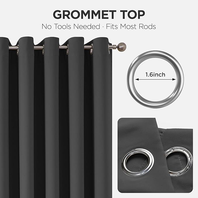 Joydeco Blackout Door Curtain for Doorway Privacy 96 Inches Long, Grommet Closet Curtain for Open Closet, Room Divider for Bedroom Living Room (Grey, 52Wx96L, 1 Panel)