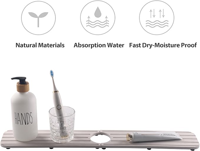 NiuYichee Faucet Mat for Kitchen Sink – Diatomite Stone Drying Mat, Absorbing Stone Tray for Bathroom Counter (Pale Gray, 23.6" x 3.9")