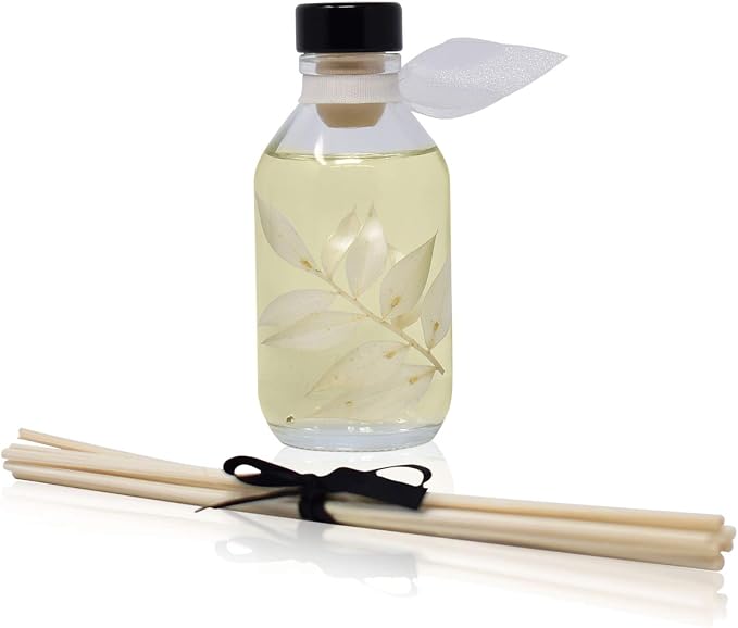 Reed Diffuser Set - Coconut & Eucalyptus Scented Diffuser with Sticks | Home Fragrance Reed Diffuser for Bedroom, Bathroom Shelf Décor, with Real Florals in the Bottle - Made in the USA