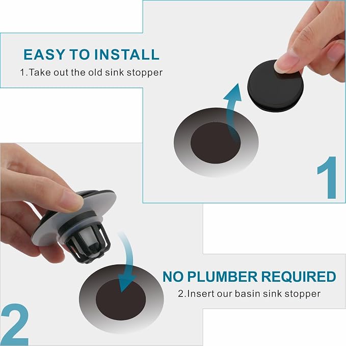 Bathroom Sink Drain Stopper,Welsan Universal Pop Up Drain Strainer with Hair Catcher for 1 1/8"-1 1/2" Drain Hole,Anti-Clogging Design Matte Black