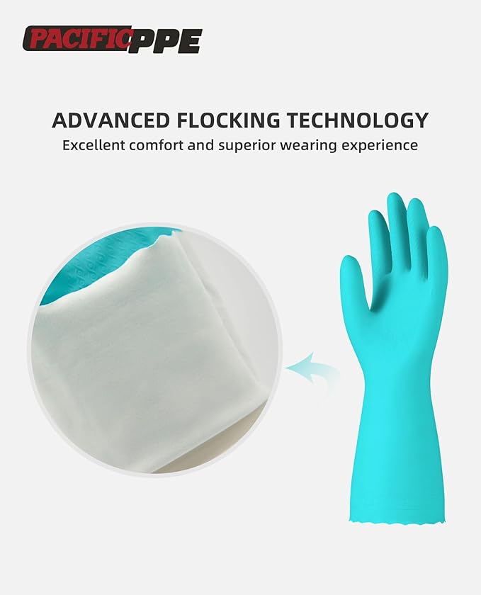 PACIFIC PPE 2 Pairs Reusable Dishwashing Cleaning Gloves with Latex Free, Cotton Lining, Kitchen Gloves, Green, Large