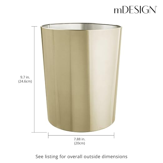 mDesign Round Metal Small 1.7 Gallon Recycle Trash Can Wastebasket, Garbage Container Bin for Bathrooms, Kitchen, Bedroom, Home Office - Durable Stainless Steel - Mirri Collection - Soft Brass