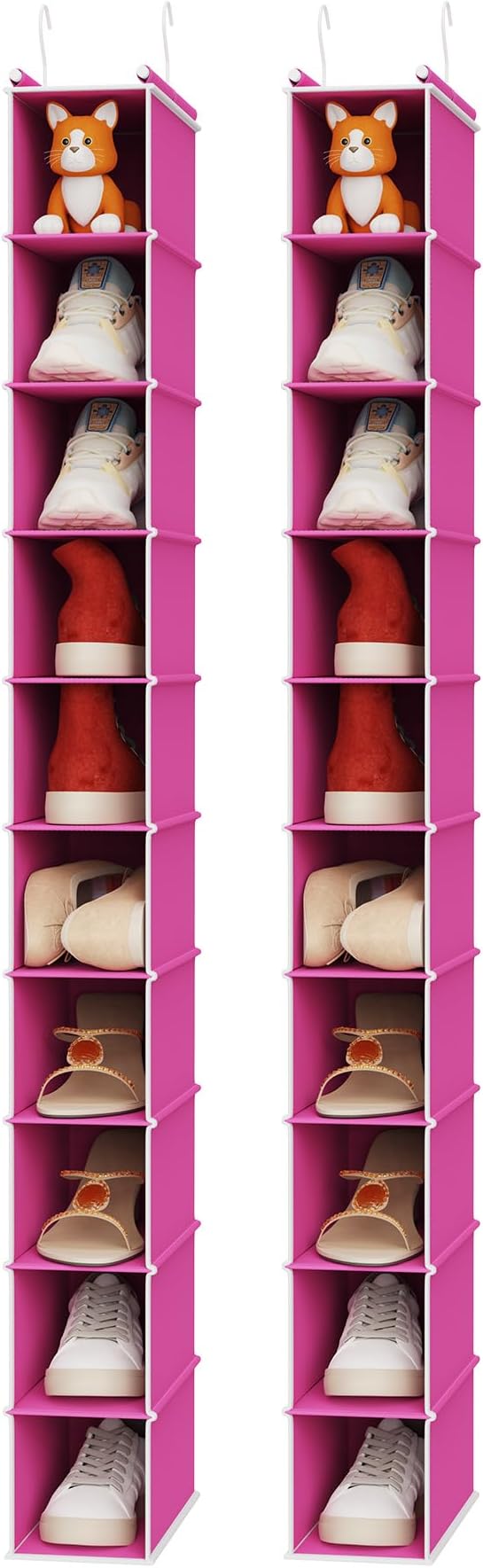 MAX Houser 2 Pack 10 Tier Slim Hanging Shoe Organizer, Narrow Closet Hanging Storage Shelf, Pink