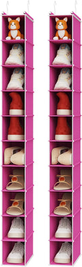 MAX Houser 2 Pack 10 Tier Slim Hanging Shoe Organizer, Narrow Closet Hanging Storage Shelf, Pink