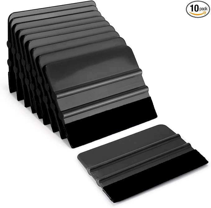 EHDIS 10pcs Vinyl Squeegee 4 Inch Car Vinyl Scraper Decal Applicator Window Tint Wallpaper Smoothing Tool with Black Fabric Felt Edge(Pure Black)