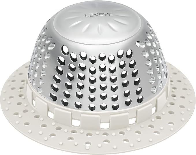 LEKEYE Shower Drain Hair Catcher/Shower Drain Cover/Drain Protector for Pop-Up & Regular Drains(Light Gray)