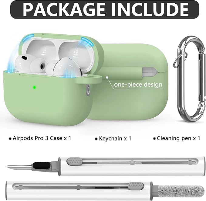 Ljusmicker for AirPods Pro 3 Case 2025 with Cleaner Kit,Magnetic Mint Green | Soft Silicone Protective Cover for Apple AirPod Pro 3rd Generation Case with Keychain for Women Men,Shockproof,Magnetic