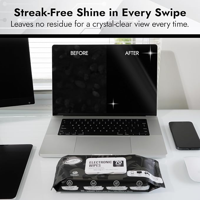 Air Jungles Electronic Wipes Screen Cleaner 70 Ct (Pack of 3), XL 8x10 Inch | No Cloth Needed, Cleaning LED Screen, TV, Computer, Tablet, Phone, Laptop, Monitor, Smart Watch, Headphone & Gaming Equipment