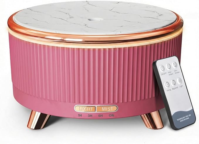 500ml Essential Oil Diffuser, Ultrasonic Aromatherapy Humidifier | with Remote Control, 7-Color LED Light, Timer & Auto Shut-Off, Cool Mist Diffuser for Home, Bedroom, Office (Pink)