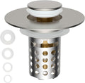 Universal Bathroom Sink Drain Strainer Hair Catcher, Brushed Nickel | Upgraded with Removable Stainless Steel Filter Basket, 3 in 1 Pop Up Sink Stopper for 1.1''~2.36'' Sink Basin Hole
