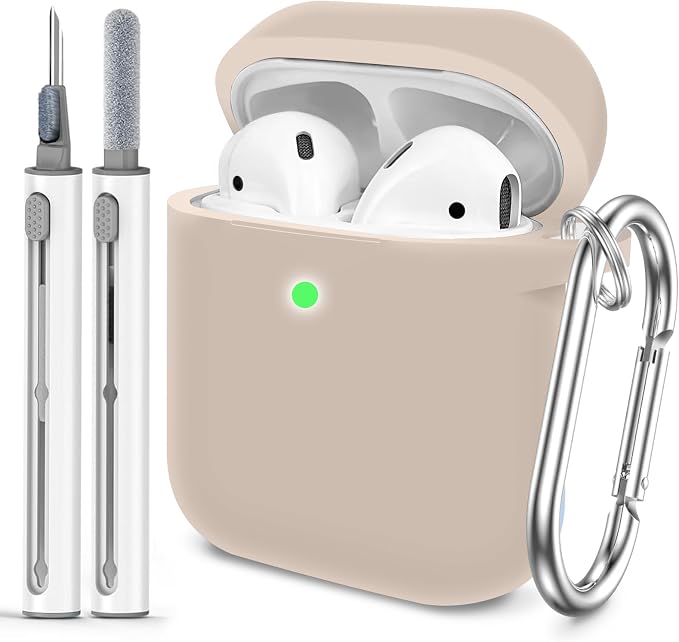 for AirPods Case Cover, Come with Clean Pen，Soft Silicone Protective Cover for Women Men Compatible with Apple AirPods 2nd 1st Generation Charging Case, Front LED Visible,Milk Tea