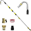 24FT Reach Telescopic Gutter Cleaning Tool, 8-15FT Gutter Cleaner from the ground with 360°Rotatable Duckbill Metal Head, Shut Off Valve, Leak-Proof Gutter Cleaning Wand for Garden Hose