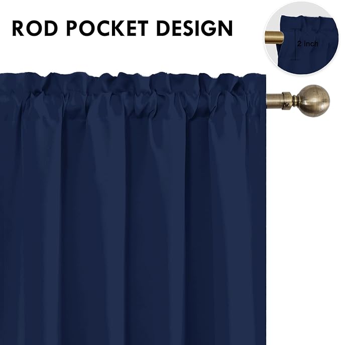 DWCN Short Blackout Curtains for Bedroom 45 Inches Long 2 Panels Set, Solid Thermal Insulated Energy Saving Window Treatment Drapes, Rod Pocket Curtains for Kids Boys Room (W42 x L45 Inch, Navy Blue)