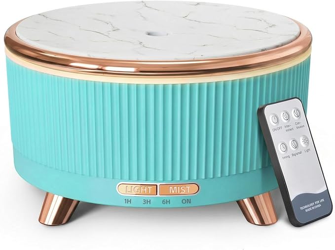500ml Essential Oil Diffuser, Ultrasonic Aromatherapy Humidifier | with Remote Control, 7-Color LED Light, Timer & Auto Shut-Off, Cool Mist Diffuser for Home, Bedroom, Office (Emerald)
