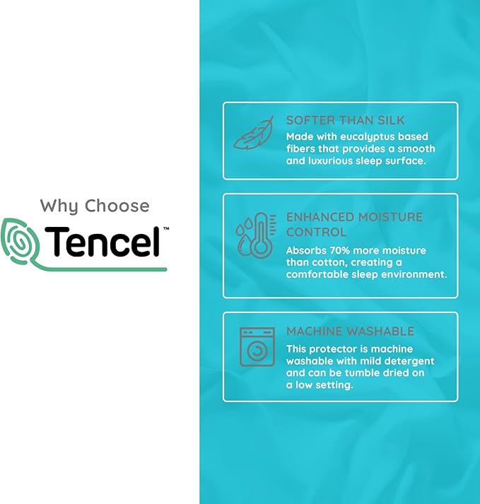 PUREgrace Tencel Mattress Protector (Queen) – Waterproof, Noiseless Cover, Soft and Breathable with Deep-Pocketed Corners for Secure Fit