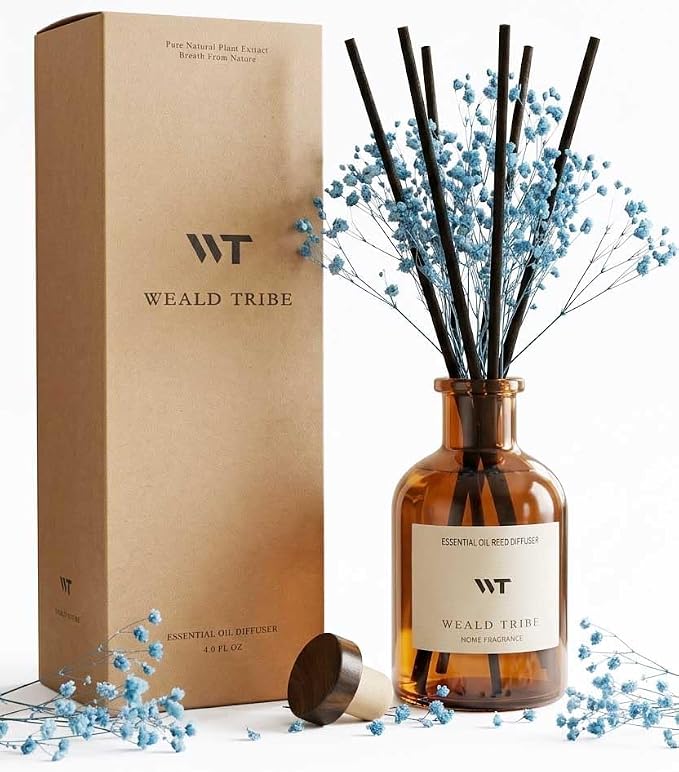 Flower Reed Diffuser Set Cashmere Vanilla Scent for Bathroom Air Fresheners | 4.0 fl oz Essential Oils with Sticks Home Fragrance Defusers | House Bedroom Office Shelf Decor & Gift