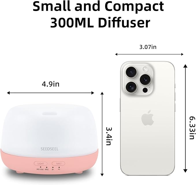 SEEDSEEL 300ML Essential Oil Diffuser with Remote Control, Aromatherapy Diffuser with 7-Color Changing LED Light for Home,Bedroom, Office