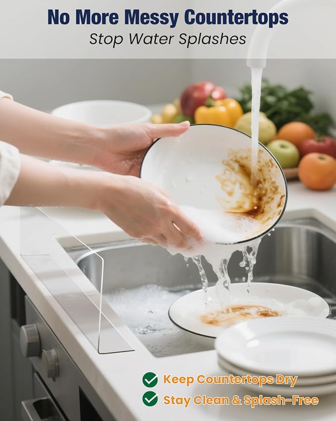 Acrylic Sink Splash Guard, Highly Transparent Fixed Splash Guard for Kitchen Island & Bathroom（15.8"L x 1.6"W x 4.7"H）