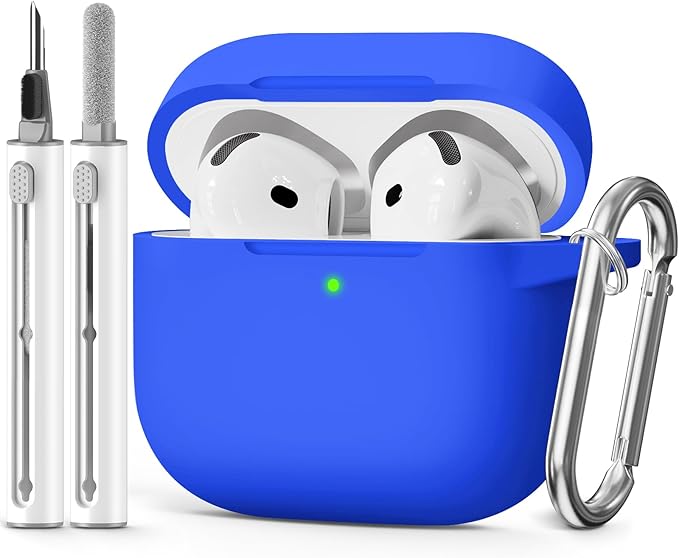 for AirPods 4 Case 2024 with Cleaner Kit & Keychain-Blue | Silicone Protective Cover for Apple AirPods 4th Generation Case,for Women Men,One-Piece Design,Shockproof,Dust Proof