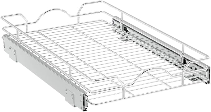 OCG Pull Out Cabinet Organizer (12" W x21 D), Pull out Shelves for Kitchen Cabinets, Slide Out Drawers for Base Cabinet Organization in Kitchen Bathroom Pantry, Bottom Mount, Chrome Finish