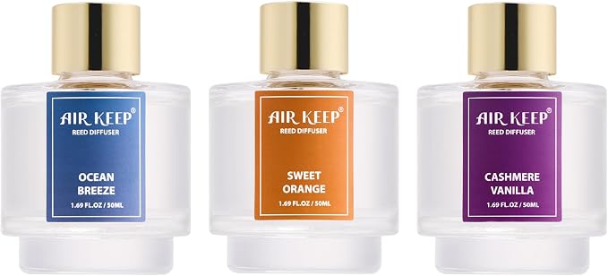 Reed Diffuser Set of 3, Ocean Breeze Sweet Orange Cashmere Vanilla Oil Reed Diffusers for Bedroom Living Room Office Aromatherapy Oil Reed Diffuser for Gift 50ml x 3