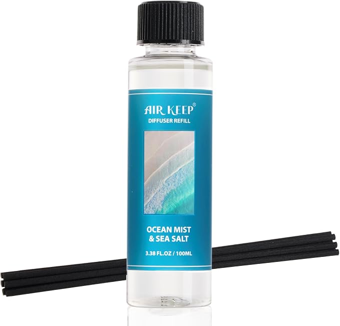 Reed Diffuser Set,1.69 fl oz (100 ml) - Ocean Mist&Sea Salt Oil Diffusers with 8 Reed Sticks,Home Fragrance Reed Diffuser for Bathroom Shelf Decor