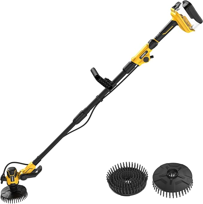 6" Brushless Cordless Power Spin Scrubber Compatible with DeWalt 20V Max (Tool Only), 2-Speed 350 RPM Electric Floor Scrubber with Water Hose Valve, 90° Adjustable Head for Deck, Patio & Driveway