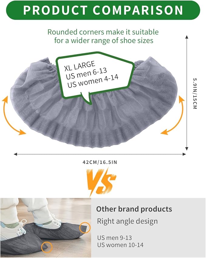 200Pcs(100 Pairs) Non-Woven Shoe Covers Disposable Non Slip for Indoors, Breathable | Durable | Boot Covers, Fits Up to Size 13 US Men (Gray)