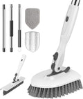 SetSail Tile Tub Floor Scrubber with V-Shaped Grout Brush, White Grey | with 3 Detachable Replacement Brush Head, Multi-Angle Cleaning Locks at 45°, 90°, 180° for Bathroom Kitchen Walls Tub Tile