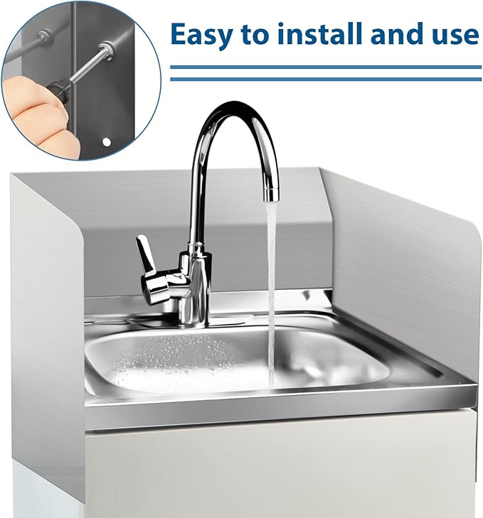 Amylove 15 x 12 Inch Stainless Steel Splash Guard Stainless Steel Wall Mount Guard with Screws for Bathroom Sink Side Sink Splash Prep Sinks Protector for Commercial Kitchen Restaurant