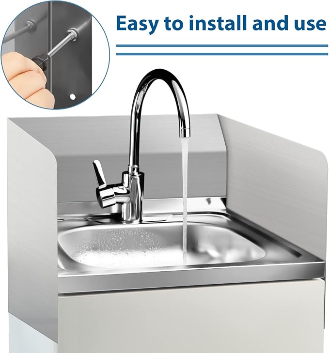 Amylove 20 x 12 Inch Stainless Steel Splash Guard Stainless Steel Wall Mount Guard with Screws for Bathroom Sink Side Sink Splash Prep Sinks Protector for Commercial Kitchen Restaurant