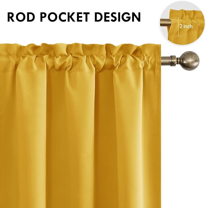 DWCN Yellow Room Darkening Blackout Curtains - Thermal Insulated Privacy Energy Saving Window Curtain Drapes 38 x 72 inch Length, Set of 2 Bedroom Living Room Curtains