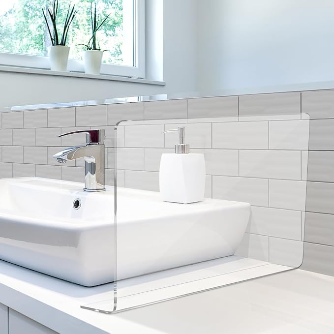 PRETYZOOM Kitchen Sink Splash Guard Acrylic Water Barrier for Bathroom and Kitchen Sink 15.74 X 8.26 X 1.96 Inches Protection Anti-Splashing Guard with Smooth Surface Easy to Clean