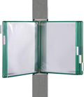 Tarifold Wall Mount Reference System, 10 Pockets, Expandable, Green | 10 double-sided PVC pockets hold 20 letter-size sheets, sturdy wall-mount bracket, snap-on index tabs, easy to install