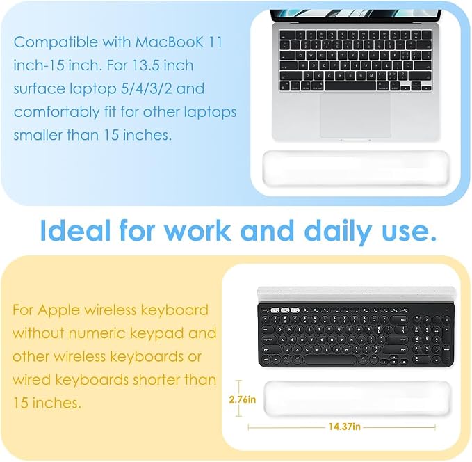 Soft Silicone Keyboard Wrist Rest Pad 14.37IN | Comfortable, Typing Hand Pain Relief Support Pad with Gel-filled Magic Keyboard Other Keyboards Office & Home (Clear)