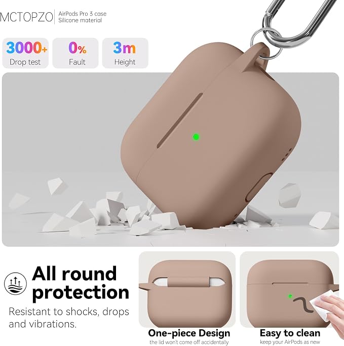 for AirPods Pro 3 Case 2025,Come with Cleaner Kit,Brown | Silicone Protective Cover for Airpod Pro 3rd Generation Case with Keychain,for Women Men,One-Piece Design,Shockproof