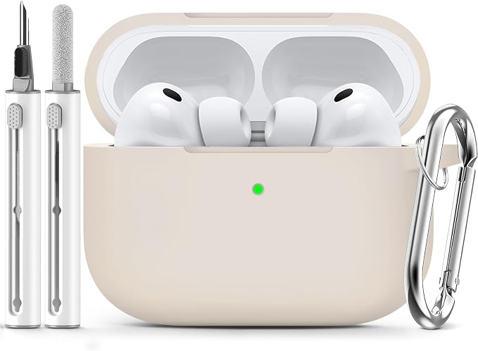 Ljusmicker for AirPods Pro 3 Case 2025 with Cleaner Kit,Stone | Soft Silicone Protective Cover for Apple AirPod Pro 3rd Generation Case with Keychain for Women Men,Shockproof