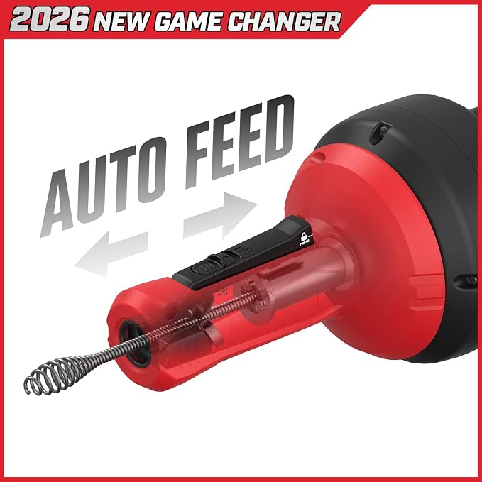 POPULO Auto-Feed 17FT Drain Snake Auger for 3/4"-2" Pipe, Plumbing Snake Drain Auger with Drill Adapter, Sink Snake Drain Hair Remover for Kitchen, Bathroom and Shower Sink, PMDA-5