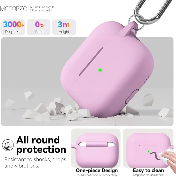for AirPods Pro 3 Case 2025,Come with Cleaner Kit,Light Lilac | Silicone Protective Cover for Airpod Pro 3rd Generation Case with Keychain,for Women Men,One-Piece Design,Shockproof