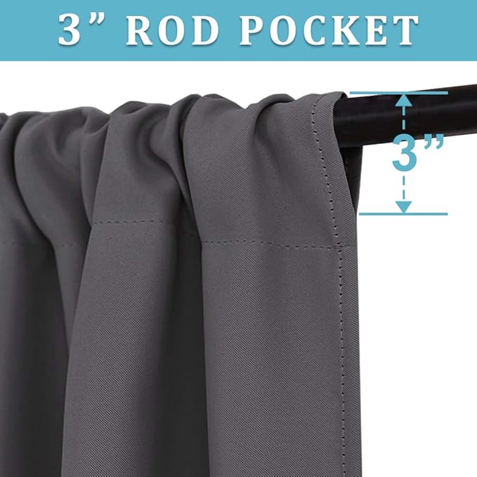 RYB HOME Curtains for Bedroom 72 inches Long, Blackout Thermal Insulating Window Treatment Drapes for Living Room Bathroom Basement Laundry Classroom, W 34 x L 72, Grey, 2 Panels