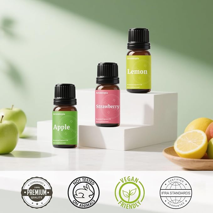 Fruit Fragrance Oils, Aromtopia 6x10ml Fruity Essential Oils for Diffusers for Home, Soap Candle Making Scents, Strawberry, Pineapple, Lemon, Cherry, Passion Fruit, Apple, Fragrance Oil Gift Set