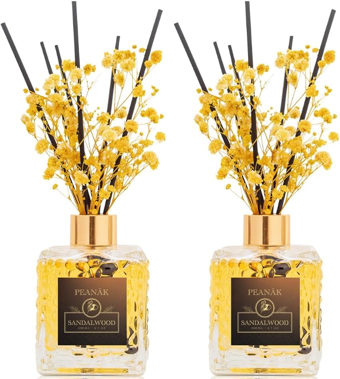 PEANÄK Set of 2 - Sandalwood Orange Fragrance Oil - Reed diffusers 6.7oz (200ml) 2 Pack of Long Lasting Scents for Home & Office,Living Room & Bathroom Shelf Decor and Gifts