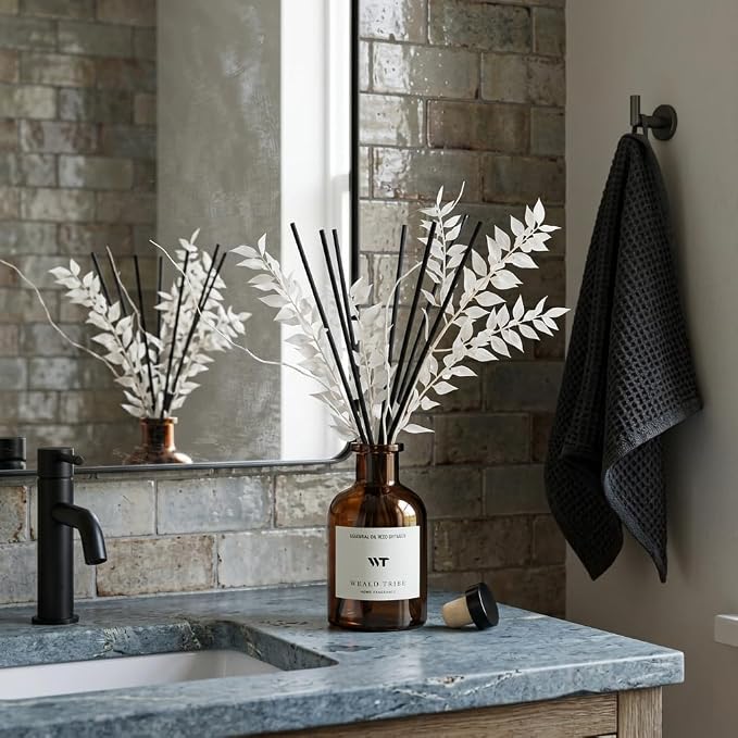 Reed Diffuser Set for Bathroom Air Fresheners, Oil Diffuser Sticks | Hotel White Tea Scent 4.0 fl oz Home Fragrance with Sticks Defusers | House Bedroom Office Shelf Decor
