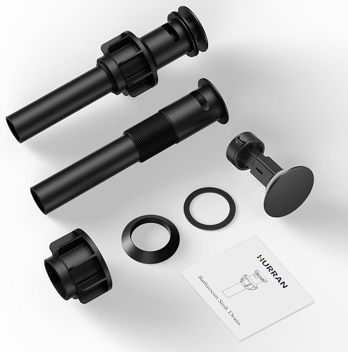 Bathroom Sink Drain with Overflow with Hair Catcher Anti-Clog Sink Strainer | Hurran Matte Black Bathroom Sink Stopper for 1.65"-1.9" Hole, Plastic Pop-up Drain for Bathroom Vanity Vessel Sink, 2 Pack