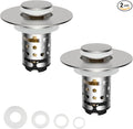 2PCS Universal Bathroom Sink Drain Strainer Hair Catcher, Brushed Nickel | Upgraded with 2-Layer Detachable Filter Basket, 4 in 1 Pop Up Drain Strainer, Anti-Clog, Fit for 1.1''~2.36'' Sinks